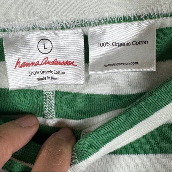 Hanna Andersson Green Stripe Pajama Set Size L Organic Cotton Comfy Sleepwear - Picture 12 of 15
